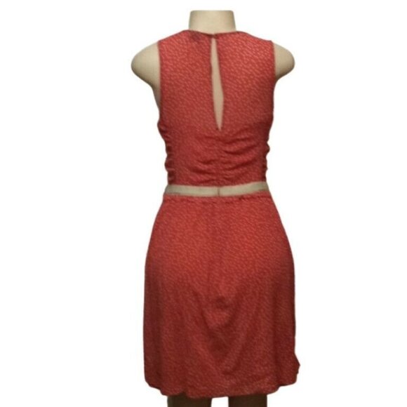 ANTHROPOLOGIE Postmark-Swiss Dot Dress Smocked Bodice Small Sleeveless Orange - Picture 3 of 3